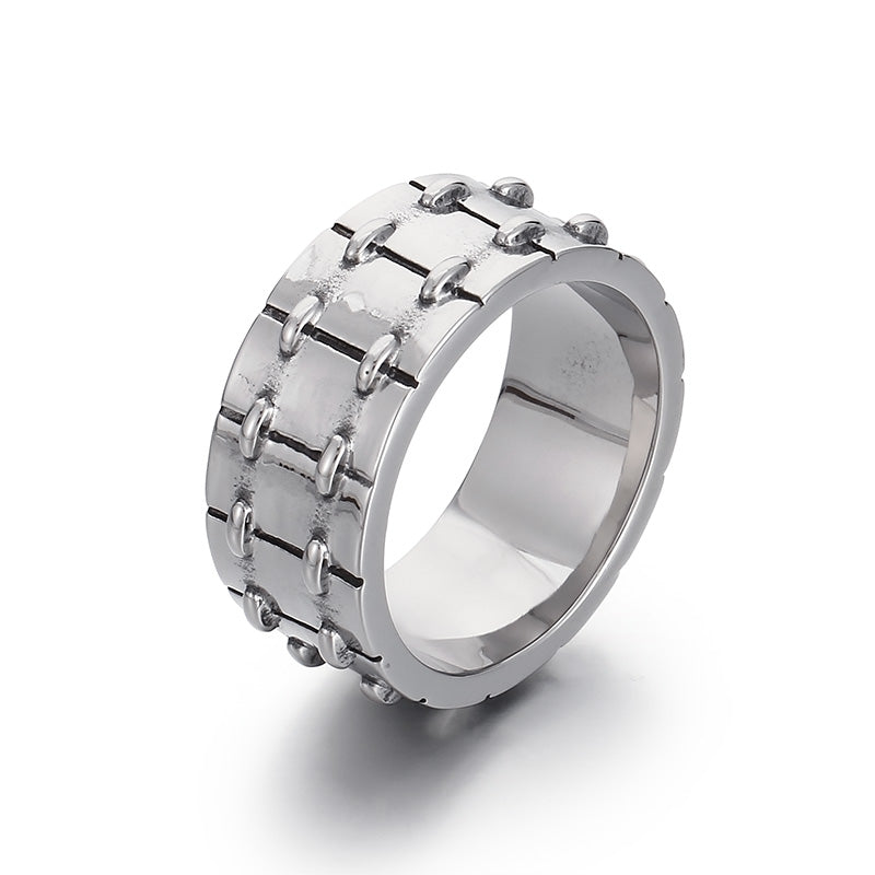 Men’s Titanium Stainless Steel Ring – Polished Industrial Chain-Link Band – Durable, Stylish Ring for Men-Men's Ring-SunnyHouse Jewelry