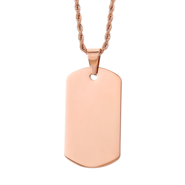 Men’s Titanium Stainless Steel Dog Tag Pendant Necklace – Rose Gold Military-Style Charm – Customizable Blank Tag for Men-Men's Pendant Necklace-SunnyHouse Jewelry