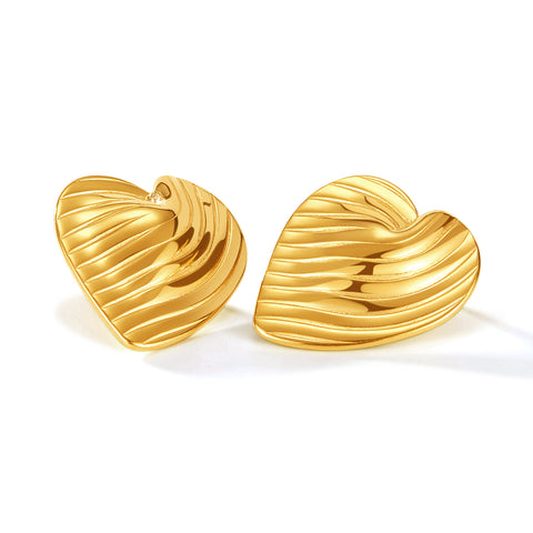 Women's Sculpted Gold Heart Earrings - Elegant Swirl Design Studs for Everyday Glamour-Women's Earrings-SunnyHouse Jewelry