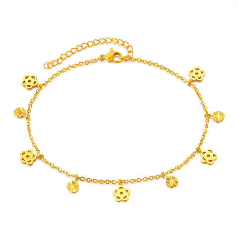 Charming Gold Anklet with Flower and Sun Charms - Versatile and Stylish Accessory for Every Occasion-Women's Anklet-SunnyHouse Jewelry