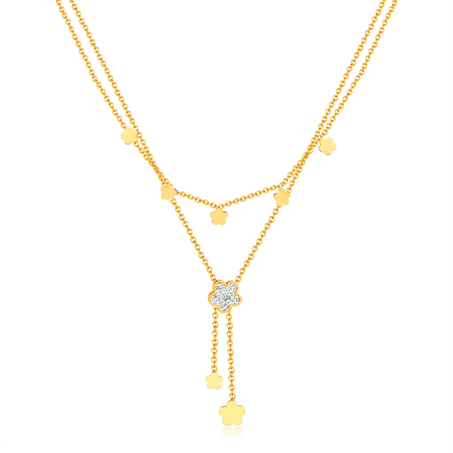 Women's Gold Layered Necklace with Clover and Crystal Pendants - Sparkling Elegant Jewelry-Women's Necklace-SunnyHouse Jewelry