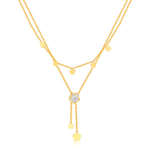 Women's Gold Layered Necklace with Clover and Crystal Pendants - Sparkling Elegant Jewelry-Women's Necklace-SunnyHouse Jewelry