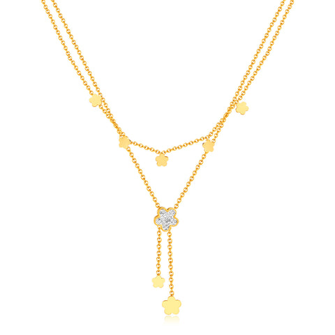 Women's Gold Layered Necklace with Clover and Crystal Pendants - Sparkling Elegant Jewelry-Women's Necklace-SunnyHouse Jewelry