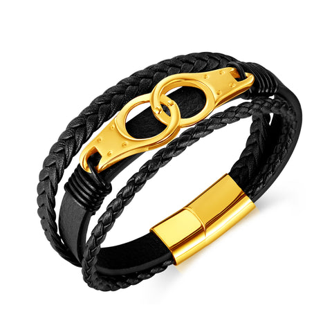 Sophisticated Men's Braided Leather and Gold Plated Bracelet with Equestrian Clasp – Durable and Stylish-Men's Bracelet-SunnyHouse Jewelry