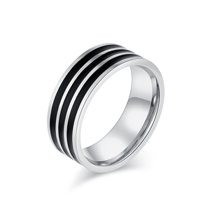 Women’s Titanium Stainless Steel Black and Silver Band Ring – Sleek, Modern, Durable Fashion Jewelry-Women's Ring-SunnyHouse Jewelry