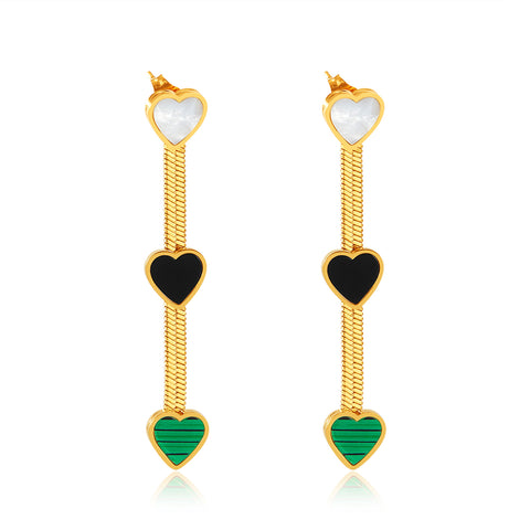 Elegant Heart-Shaped Drop Earrings with Gold Mesh Design and Multi-Color Enamel - Perfect for Everyday Chic or Evening Glamour-Women's Earrings-SunnyHouse Jewelry