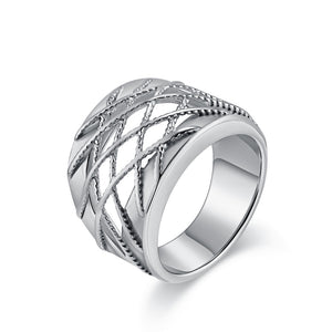 Women's Titanium Stainless Steel Wide Band Ring – Intricate Braided Design, Durable and Stylish-Women's Ring-SunnyHouse Jewelry