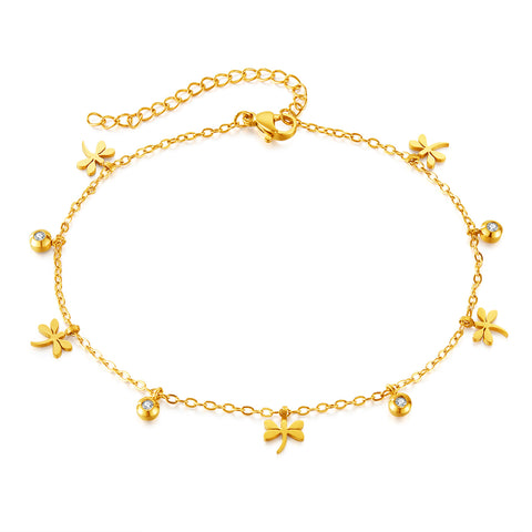 Charming Gold Anklet with Delicate Floral Charms and Sparkling Crystals - Ideal for Summer Fashion-Women's Anklet-SunnyHouse Jewelry