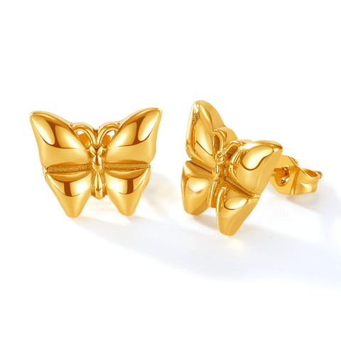 Women's Gold Butterfly Stud Earrings - Elegant 3D Design for Sophisticated Style-Women's Earrings-SunnyHouse Jewelry