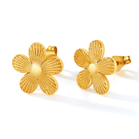 Women's Gold Floral Stud Earrings - Textured Daisy Design for a Refreshing Look-Women's Earrings-SunnyHouse Jewelry