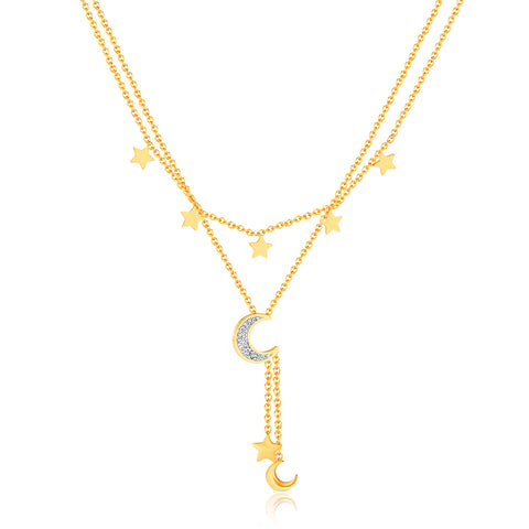 Women's Celestial Charm Necklace in Gold with Moon and Stars - Elegant Layered Jewelry with Crystals-Women's Necklace-SunnyHouse Jewelry