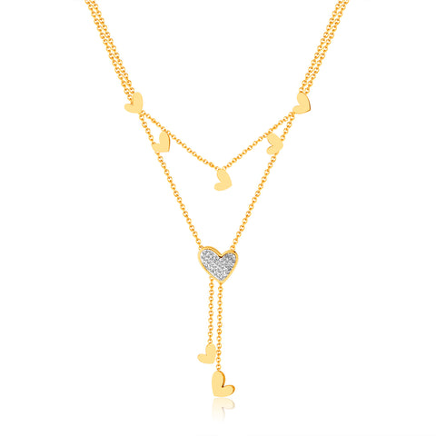 Women's Gold Heart Pendant Necklace with Crystal Accents - Romantic Layered Jewelry-Women's Necklace-SunnyHouse Jewelry