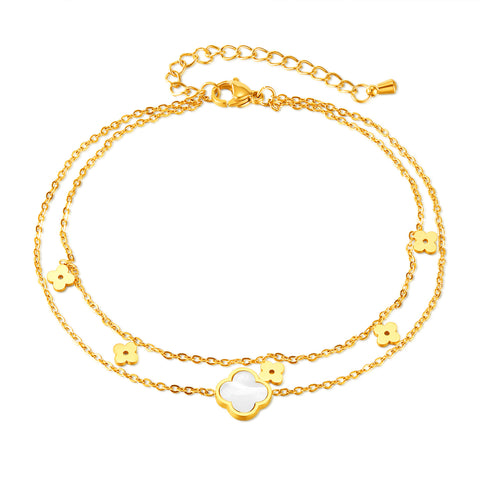 Delicate Double-Strand Gold Anklet with Flower Charms - Perfect for Stylish Summer Days-Women's Anklet-SunnyHouse Jewelry