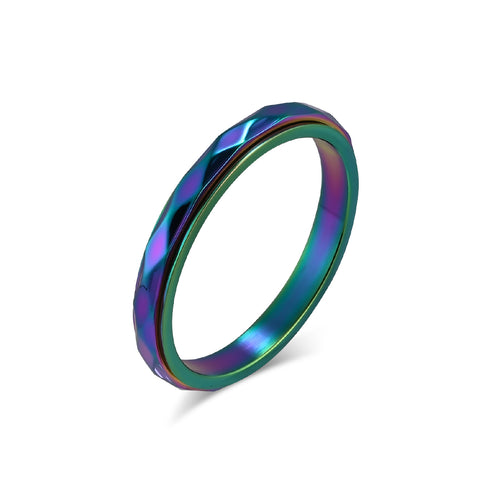 Women’s Titanium Stainless Steel Rainbow Ring – Slim Band with Iridescent Finish – Durable and Stylish Minimalist Jewelry-Women's Ring-SunnyHouse Jewelry