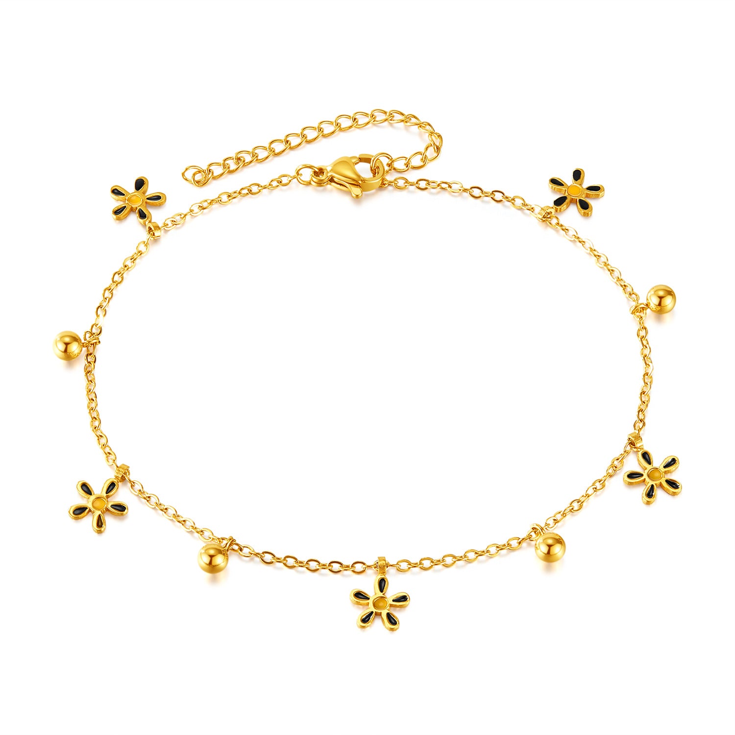 Golden Floral Anklet with Enamel Accents - Chic and Playful Summer Jewelry-Women's Anklet-SunnyHouse Jewelry