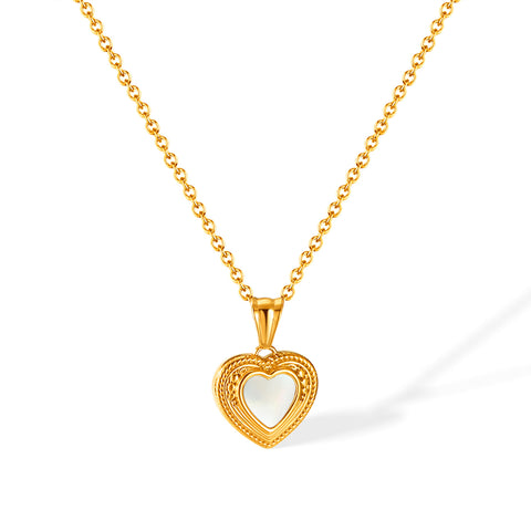 Romantic Women's Gold Heart Pendant Necklace with Mother of Pearl Inlay – Timeless Elegance, Perfect Gift-Women's Necklace-SunnyHouse Jewelry