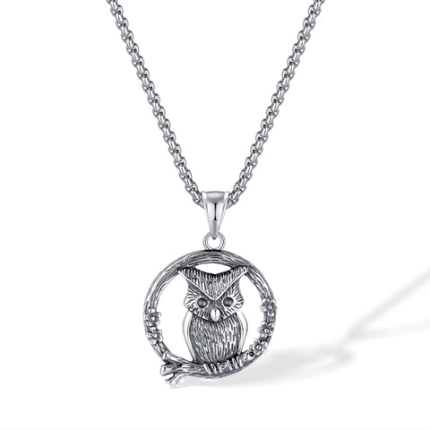 Men's Titanium Stainless Steel Pendant Necklace – Wise Owl Design, Durable Chain, Nature-Inspired, Perfect for Everyday Wear-Men's Pendant Necklace-SunnyHouse Jewelry