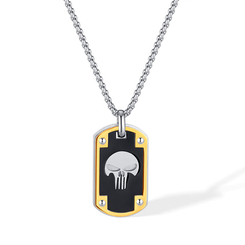 Men's Skull Pendant Necklace in Black and Yellow - Stainless Steel, Stylish and Edgy Accessory, Perfect for Fashion-Forward Individuals-Men's Pendant Necklace-SunnyHouse Jewelry