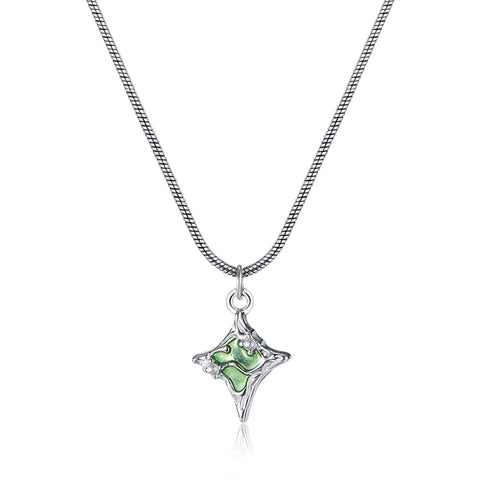 Unique Women's Star Pendant Necklace with Green Enamel – Stylish Stainless Steel Chain, Perfect for Everyday Wear-Women's Necklace-SunnyHouse Jewelry