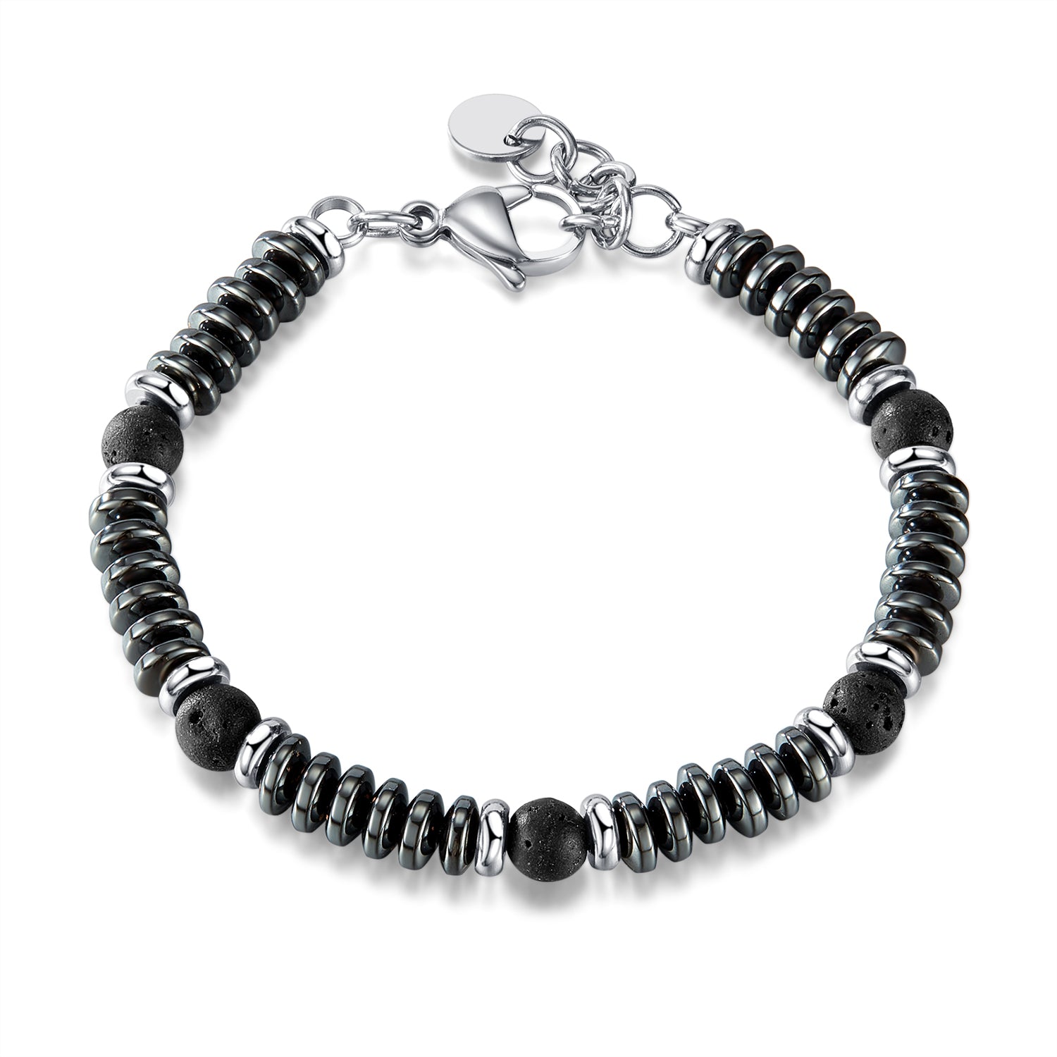 Sleek Men's Hematite and Lava Stone Bracelet with Stainless Steel Accents - Modern and Masculine Jewelry-Men's Bracelet-SunnyHouse Jewelry