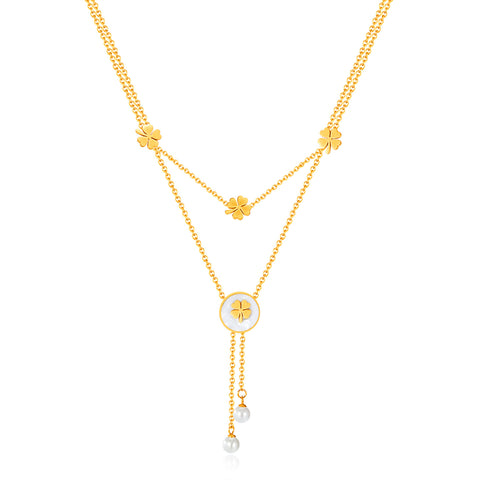 Delicate Women's Gold Floral Pendant Necklace with Pearl Accents - Elegant Chain Jewelry-Women's Necklace-SunnyHouse Jewelry