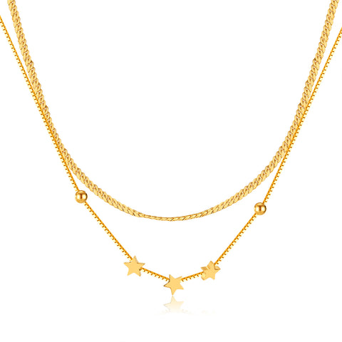 Charming Women's Gold Star Pendant Necklace - Delicate Layered Chain Jewelry-Women's Necklace-SunnyHouse Jewelry