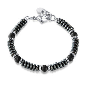 Sleek Men's Hematite and Lava Stone Bracelet with Stainless Steel Accents - Modern and Masculine Jewelry-Men's Bracelet-SunnyHouse Jewelry