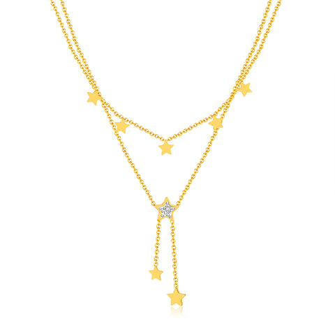 Women's Gold Star Drop Pendant Necklace - Chic Layered Chain with Crystal Accents-Women's Necklace-SunnyHouse Jewelry