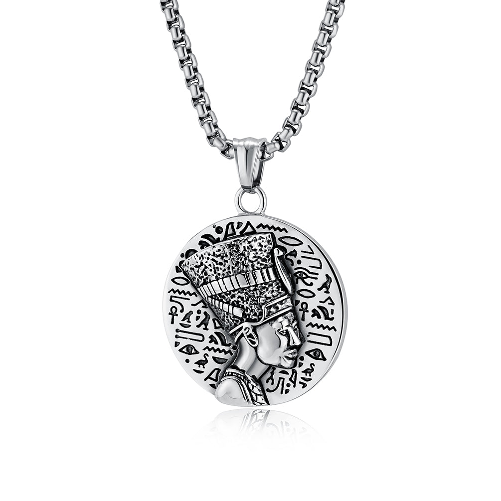 Men's Titanium Stainless Steel Egyptian Queen Pendant Necklace with Hieroglyphics - Elegant, Durable, Hypoallergenic-Men's Pendant Necklace-SunnyHouse Jewelry