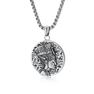 Men's Titanium Stainless Steel Egyptian Queen Pendant Necklace with Hieroglyphics - Elegant, Durable, Hypoallergenic-Men's Pendant Necklace-SunnyHouse Jewelry