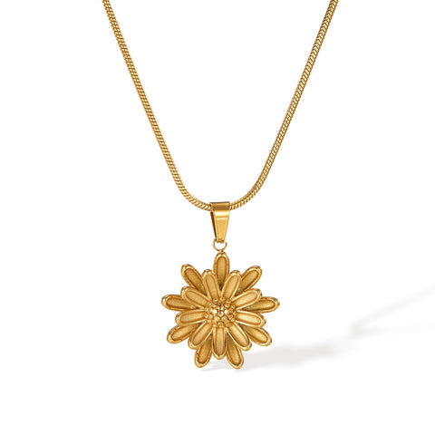 Women's Titanium Stainless Steel Flower Pendant Necklace – Gold-Plated Chain – Hypoallergenic & Tarnish Resistant-Women's Necklace-SunnyHouse Jewelry