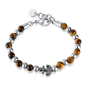 Elegant Men's Stainless Steel and Tiger Eye Bracelet with Puzzle Piece Charm - Durable and Stylish Accessory-Men's Bracelet-SunnyHouse Jewelry