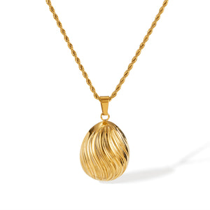 Women's Titanium Stainless Steel Egg-Shaped Pendant Necklace – Gold-Plated Chain – Hypoallergenic & Tarnish Resistant-Women's Necklace-SunnyHouse Jewelry