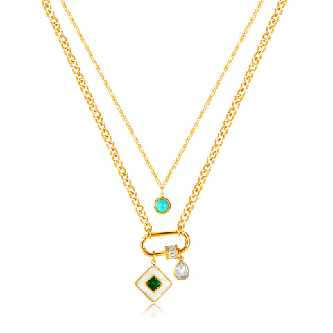 Elegant Women's Multi-Layered Gold Necklace with Gemstone Pendants – Versatile, Chic Jewelry-Women's Necklace-SunnyHouse Jewelry