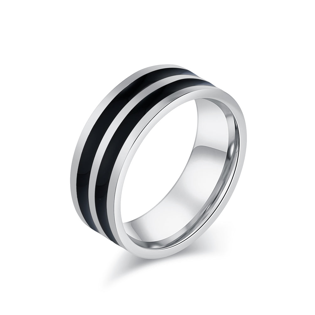 Women’s Titanium Stainless Steel Black and Silver Band Ring – Sleek, Modern, Durable Fashion Jewelry-Women's Ring-SunnyHouse Jewelry