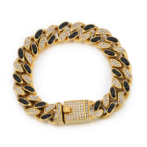 Men's Gold & Black Cuban Link Titanium Stainless Steel Bracelet - Crystal Accents-Men's Bracelet-SunnyHouse Jewelry