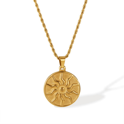 Women's Titanium Stainless Steel Sun Pendant Necklace – Gold-Plated Chain – Hypoallergenic & Tarnish Resistant-Women's Necklace-SunnyHouse Jewelry