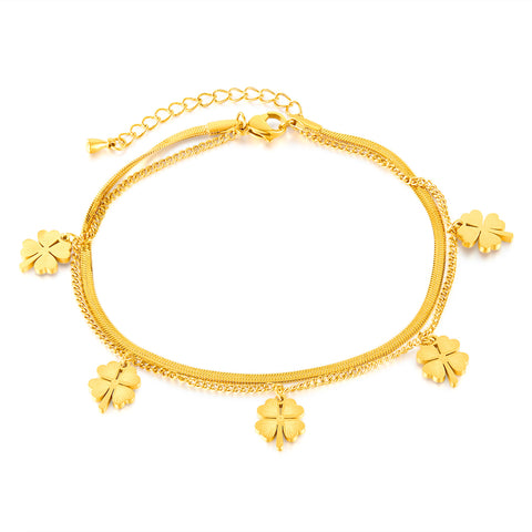 Golden Clover Charm Anklet - Delicate Multi-Chain Design for Sophisticated Style-Women's Anklet-SunnyHouse Jewelry