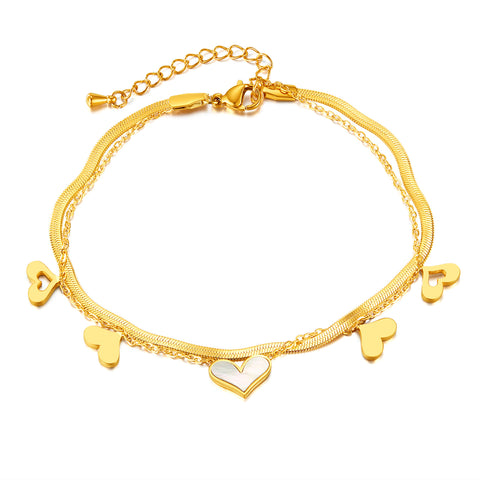 Multi-Strand Gold Anklet with Heart Pendant and Butterfly Charms - Fashionable Accessory for All Occasions-Women's Anklet-SunnyHouse Jewelry