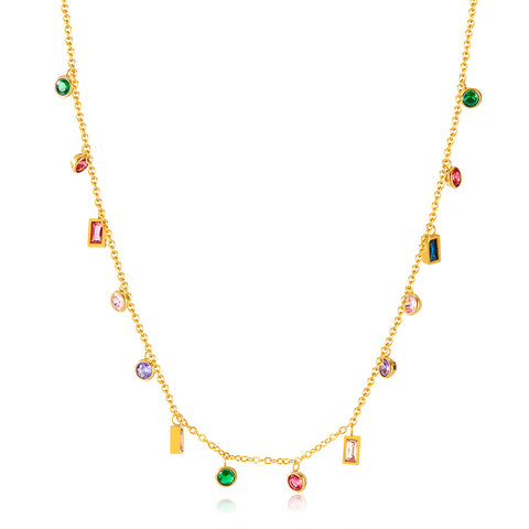 Vibrant Women's Gold Chain Necklace with Multicolor Gemstone Charms – Elegant, Playful Jewelry Piece-Women's Necklace-SunnyHouse Jewelry