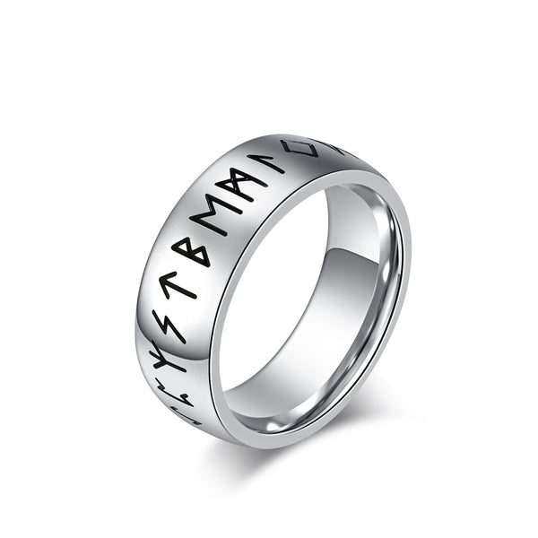 Men's Titanium Stainless Steel Rune Ring with Engraved Viking Symbols - Durable, Hypoallergenic, Polished Finish-Men's Ring-SunnyHouse Jewelry