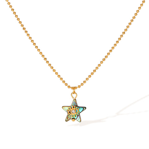 Women’s Titanium Stainless Steel Star Pendant Necklace with Abalone Shell Inlay, Gold-Plated Hypoallergenic Chain, Adjustable Jewelry for Women and Girls-Women's Necklace-SunnyHouse Jewelry