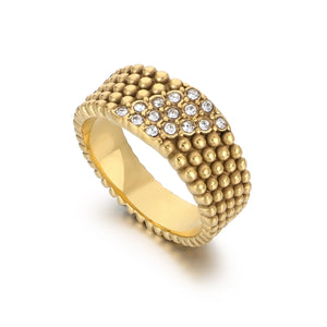 Men's Gold Titanium Stainless Steel Ring with Crystal Embellishments - Unique Textured Design-Men's Ring-SunnyHouse Jewelry