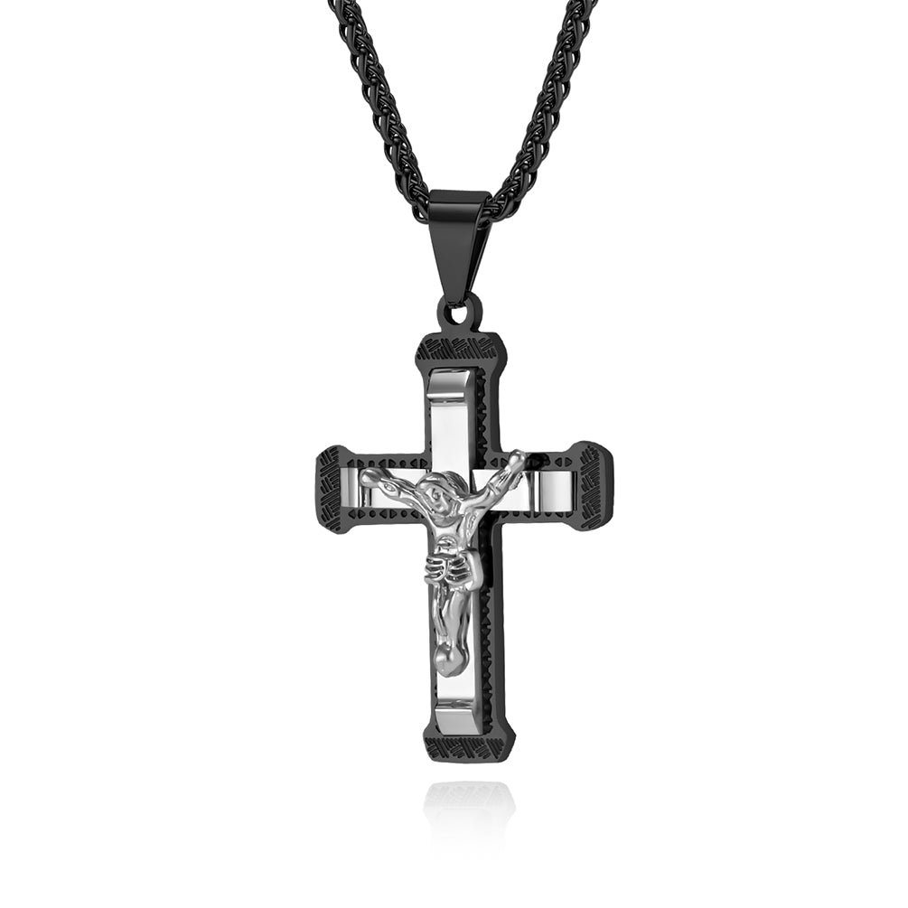 Men's Titanium Stainless Steel Crucifix Pendant Necklace - Detailed Jesus on Cross Design-Men's Pendant Necklace-SunnyHouse Jewelry