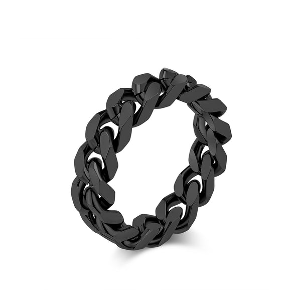 Women’s Black Titanium Stainless Steel Chain Link Ring – Stylish, Durable, Hypoallergenic Fashion Jewelry-Women's Ring-SunnyHouse Jewelry