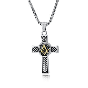 Men's Titanium Stainless Steel Freemason Cross Pendant Necklace with Celtic Knot Design - Durable, Hypoallergenic Chain Included-Men's Pendant Necklace-SunnyHouse Jewelry