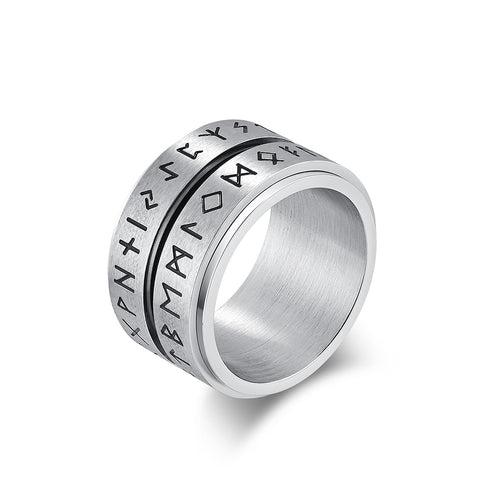 Men’s Titanium Stainless Steel Spinner Ring with Engraved Nordic Rune Design – Durable and Stylish Fidget Band for Men – Perfect Gift for Viking Enthusiasts-Men's Ring-SunnyHouse Jewelry