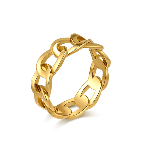 Women’s Gold-Tone Titanium Stainless Steel Chain Link Ring – Stylish, Durable, Hypoallergenic Fashion Jewelry-Women's Ring-SunnyHouse Jewelry