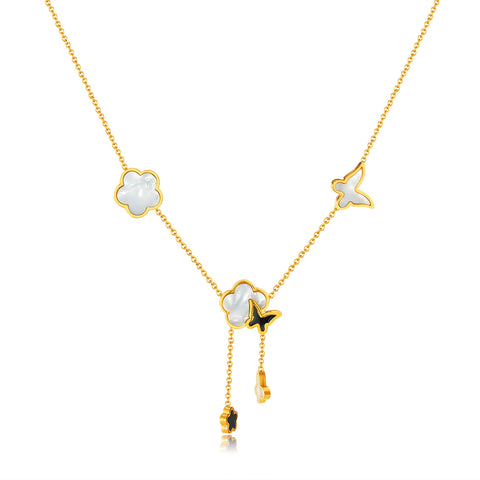 Women's Playful Charm Necklace in Gold with Floral and Star Motifs - Unique Layered Jewelry-Women's Necklace-SunnyHouse Jewelry