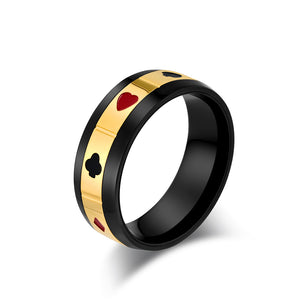 Men's Titanium Stainless Steel Ring - Black and Gold Poker Card Suit Design, Durable and Stylish-Men's Ring-SunnyHouse Jewelry